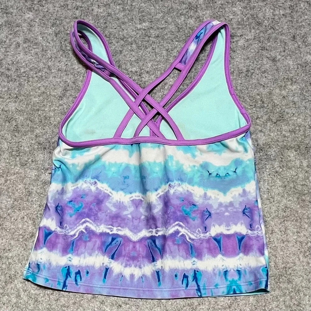 Gerry Girls Purple Blue Tie Dye Tankini Swim Top Strappy Back Youth Size M 10/12